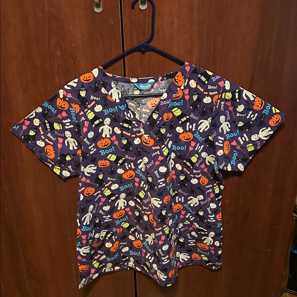 Smart Scrubs Halloween Print Top - Purple and Orange